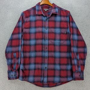 Eddie Bauer Bristol Flannel Shirt Mens Medium Red Blue Plaid Button Up